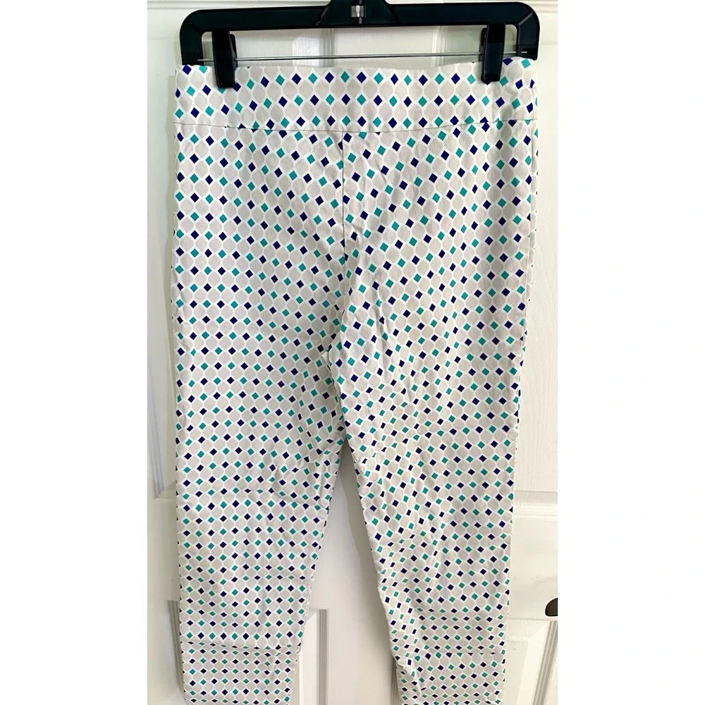 Krazy Larry Pull On Pants Cropped Straight Leg Diamond Pattern Women's 10 - Picture 1 of 7